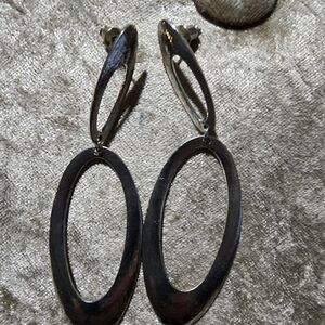 Elegant Silver Oval Drop Earrings